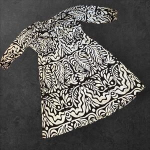 H&M Black and White Abstract Print Balloon-sleeved Cotton Midi Dress Size XXL